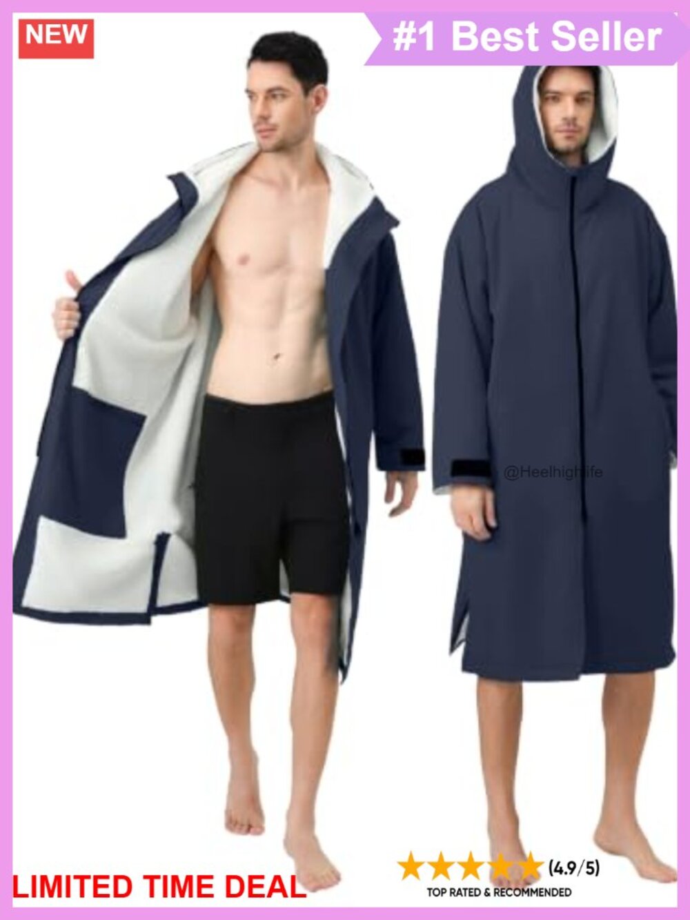 Unisex Swim Parka Windproof Waterproof Sherpa-Lined Dry Robe